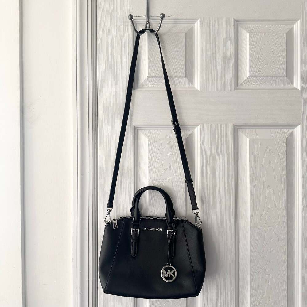 Michael Kors Ciara Black Saffiano Leather Small Crossbody Top Handle Dome Bag